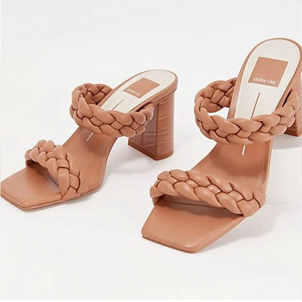 Dolce Vita Shoes Paily Braided Block Heel  Sandals Tan Size 7.5
